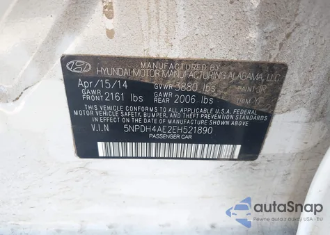 2014 Hyundai Elantra Limited from USA, damaged, VIN 5NPDH4AE2EH521890